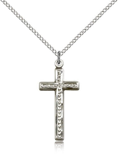 Cross Pendant, Sterling Silver - 18&quot; 1.2mm Sterling Silver Chain + Clasp