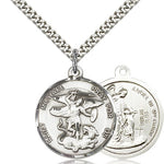 St. Michael the Archangel Medal, Sterling Silver - 24&quot; 2.4mm Rhodium Plate Endless Chain