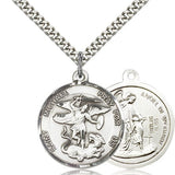 St. Michael the Archangel Medal, Sterling Silver - 24&quot; 2.4mm Rhodium Plate Endless Chain
