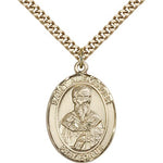 St. Alexander Sauli Medal, Gold Filled, Large - 24&quot; 2.4mm Gold Plated Chain + Clasp