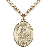 St. Alexander Sauli Medal, Gold Filled, Large - 24&quot; 2.4mm Gold Plated Chain + Clasp