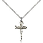 Nail Crucifix Pendant, Sterling Silver - 18&quot; 1.2mm Sterling Silver Chain + Clasp