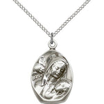 Madonna and Child Medal, Sterling Silver - 18&quot; 1.2mm Sterling Silver Chain + Clasp