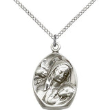 Madonna and Child Medal, Sterling Silver - 18&quot; 1.2mm Sterling Silver Chain + Clasp