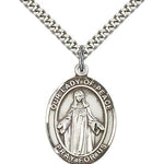 Our Lady of Peace Medal, Sterling Silver, Large - 24&quot; 2.4mm Rhodium Plate Chain + Clasp