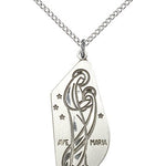 Ave Maria Medal, Sterling Silver - 18&quot; 1.2mm Sterling Silver Chain + Clasp