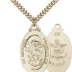 St. Michael Army Medal, Gold Filled - 24&quot; 2.4mm Gold Plated Endless Chain
