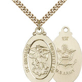 St. Michael Army Medal, Gold Filled - 24&quot; 2.4mm Gold Plated Endless Chain