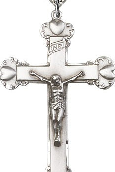 Crucifix Pendant, Sterling Silver - 24&quot; 2.4mm Rhodium Plate Endless Chain