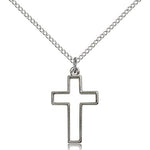 Cross Pendant, Sterling Silver - 18&quot; 1.2mm Sterling Silver Chain + Clasp
