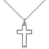 Cross Pendant, Sterling Silver - 18&quot; 1.2mm Sterling Silver Chain + Clasp