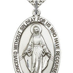 Miraculous Medal, Sterling Silver - 24&quot; 2.4mm Rhodium Plate Endless Chain