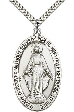 Miraculous Medal, Sterling Silver - 24&quot; 2.4mm Rhodium Plate Endless Chain