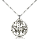 Holy Spirit Medal, Sterling Silver - 18&quot; 1.2mm Sterling Silver Chain + Clasp