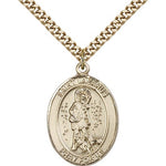 St. Lazarus Medal, Gold Filled, Large - 24&quot; 2.4mm Gold Plated Chain + Clasp