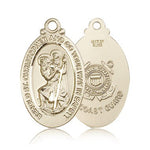 St. Christopher Coast Guard Medal, 14 Karat Gold - 14 KT Yellow Gold