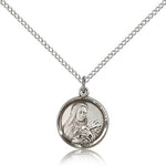 St. Theresa Medal, Sterling Silver - 18&quot; 1.2mm Sterling Silver Chain + Clasp