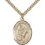 St. Martin of Tours Medal, Gold Filled, Large - 24&quot; 2.4mm Gold Plated Chain + Clasp