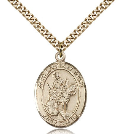 St. Martin of Tours Medal, Gold Filled, Large - 24&quot; 2.4mm Gold Plated Chain + Clasp
