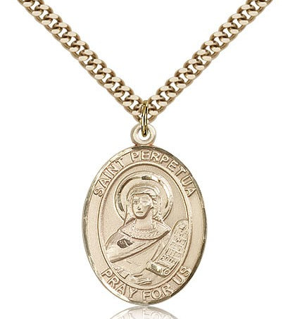 St. Perpetua Medal, Gold Filled, Large - 24&quot; 2.4mm Gold Plated Chain + Clasp