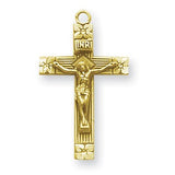 Crucifix Pendant, 16 Karat Gold Over Sterling Silver with Chain - Gold-tone
