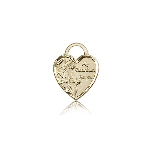 Guardian Angel Heart Medal, 14 Karat Gold - 14 KT Yellow Gold