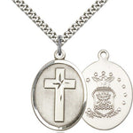 Air Force Cross Pendant, Sterling Silver - 24&quot; 2.4mm Rhodium Plate Endless Chain