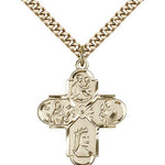 Franciscan 4 Way Cross Pendant, Gold Filled - 24&quot; 2.4mm Gold Plated Endless Chain
