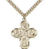 Franciscan 4 Way Cross Pendant, Gold Filled - 24&quot; 2.4mm Gold Plated Endless Chain