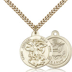 St. Michael Army Medal, Gold Filled - 24&quot; 2.4mm Gold Plated Endless Chain