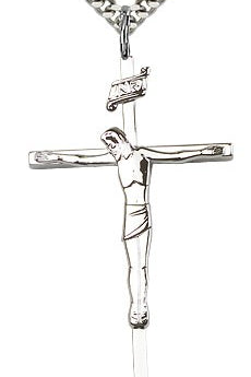 Crucifix Pendant, Sterling Silver - 24&quot; 2.4mm Rhodium Plate Endless Chain
