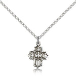 5 Way Cross Pendant, Sterling Silver - 18&quot; 1.2mm Sterling Silver Chain + Clasp