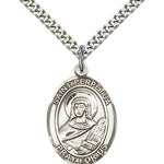 St. Perpetua Medal, Sterling Silver, Large - 24&quot; 2.4mm Rhodium Plate Chain + Clasp