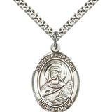 St. Perpetua Medal, Sterling Silver, Large - 24&quot; 2.4mm Rhodium Plate Chain + Clasp