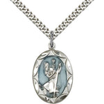St. Christopher Medal, Sterling Silver - 24&quot; 2.4mm Rhodium Plate Endless Chain