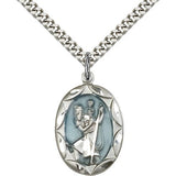 St. Christopher Medal, Sterling Silver - 24&quot; 2.4mm Rhodium Plate Endless Chain