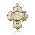 5 Way Cross Firefighter Medal, 14 Karat Gold - 14 KT Yellow Gold