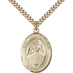 St. Maria Faustina Medal, Gold Filled, Large - 24&quot; 2.4mm Gold Plated Chain + Clasp