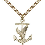 Anchor Eagle Medal, Gold Filled - 24&quot; 2.4mm Gold Plated Endless Chain