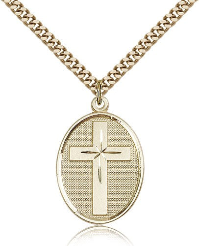 Cross Pendant, Gold Filled - 24&quot; 2.4mm Gold Plated Endless Chain