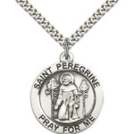 St. Peregrine Medal, Sterling Silver - 24&quot; 2.4mm Rhodium Plate Endless Chain