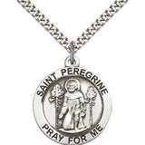 St. Peregrine Medal, Sterling Silver - 24&quot; 2.4mm Rhodium Plate Endless Chain