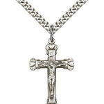 Crucifix Pendant, Sterling Silver - 24&quot; 2.4mm Rhodium Plate Endless Chain
