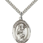 St. Scholastica Medal, Sterling Silver, Large - 24&quot; 2.4mm Rhodium Plate Chain + Clasp