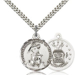 Air Force Guardain Angel Medal, Sterling Silver - 24&quot; 2.4mm Rhodium Plate Endless Chain