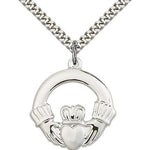 Claddagh Medal, Sterling Silver - 24&quot; 2.4mm Rhodium Plate Endless Chain