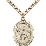 St. Kateri Equestrian Medal, Gold Filled, Large - 24&quot; 2.4mm Gold Plated Chain + Clasp