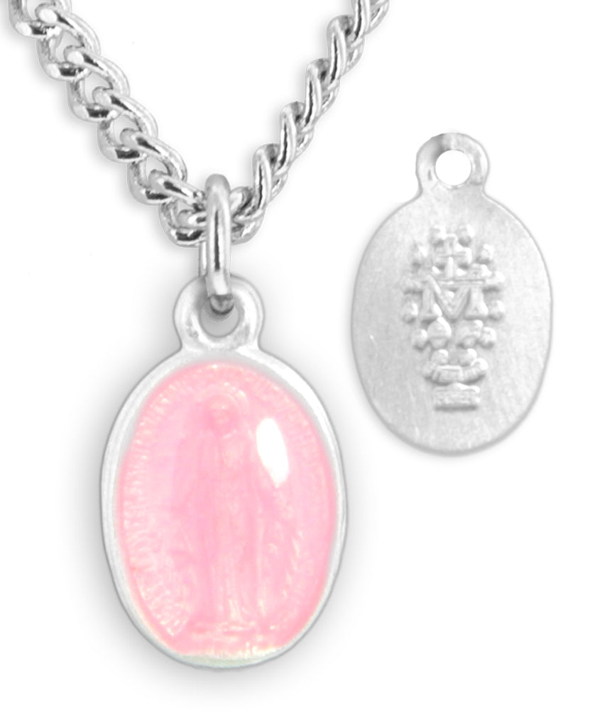 Child's Pink Miraculous Pendant, Sterling Silver with Chain - Sterling Silver