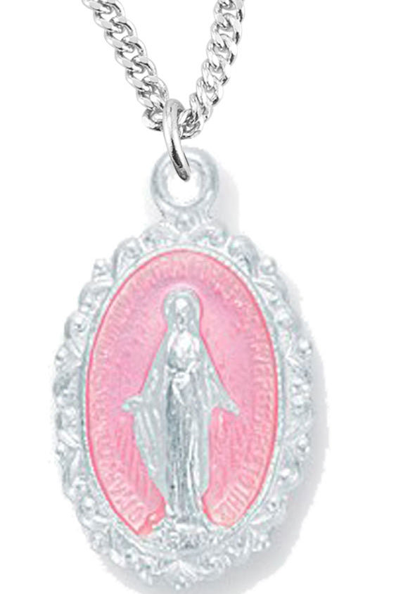 Child Size Pink Miraculous Necklace, Sterling Silver with Chain - Sterling Silver