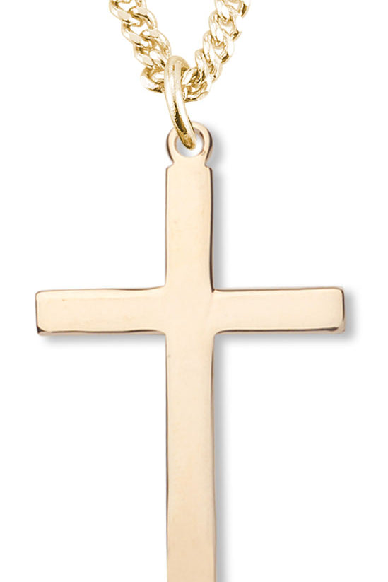 Women's or Boy's 14kt Gold Over Sterling Silver Plain Cross Necklace + 20 Inch Gold Plated Chain &amp; Clasp - Gold-tone
